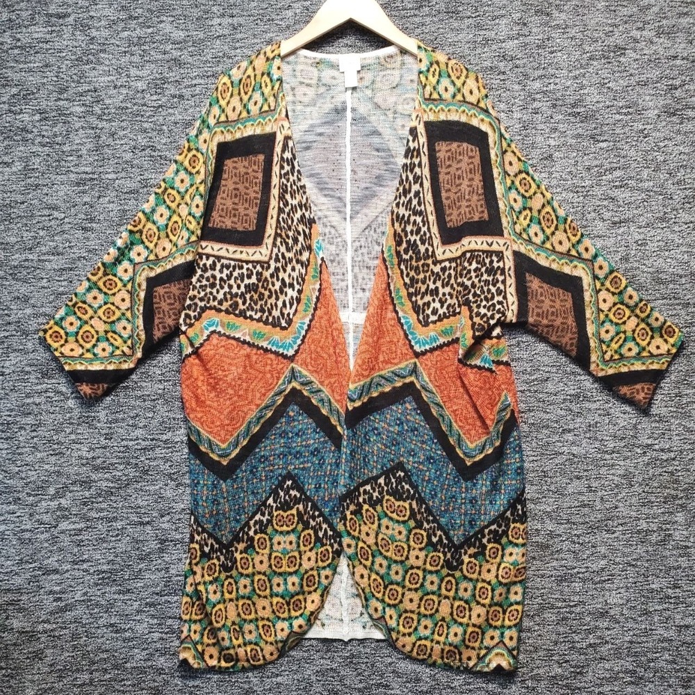 Chicos Southwestern Cardigan Womens‎ Large Brown Geometric Leopard Animal Print